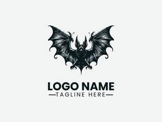 Obraz premium Bat with Wings Spread Gothic Horror Logo Design, Gothic Horror Bat Logo
