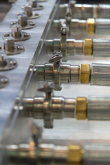 Detailed view of piping and valves in an industrial setting
