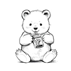 Adorable Bear Cub Enjoying a Refreshing Drink