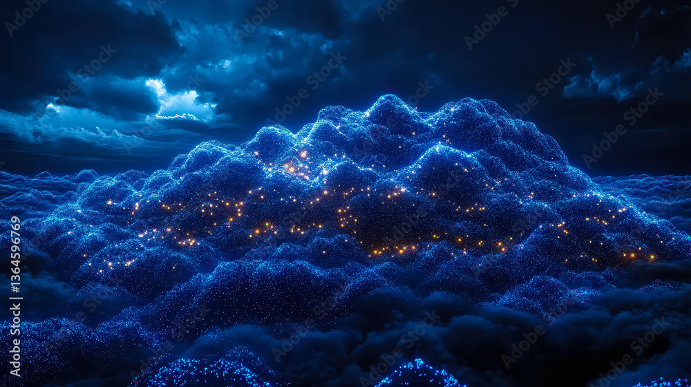 Poster digital data transfer concept - seamless on-premises to cloud migration with ai technology, data flo