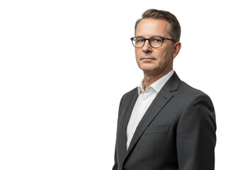 Portrait of a professional businessman in suit wearing glasses isolated on White background
