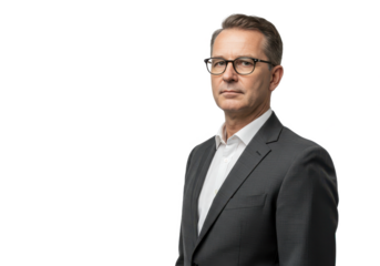 Portrait of a professional businessman in suit wearing glasses isolated on White background