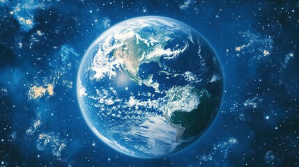 Fototapeta premium A Celestial Panorama: Earth from Space Encircled by the Twinkle of Cosmic Stars