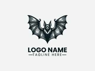 Obraz premium Bat with Wings Spread Gothic Horror Logo Design, Gothic Horror Bat Logo