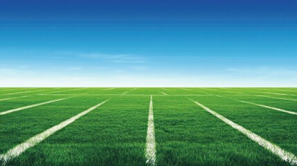 Obraz premium Lush green field with white lines under a clear blue sky.