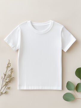 Wei&szlig;es T-Shirt auf neutralem Hintergrund &ndash; minimalistische Modepr&auml;sentation, Mockup

