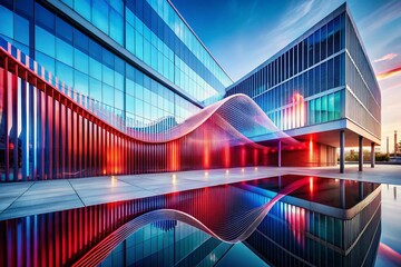 Fototapeta premium Abstract Sound Wave Visualization: Red and Blue Architectural Hues