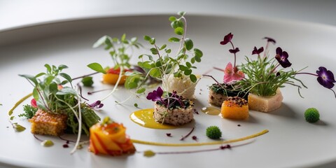 Deliciously Plated Gourmet Cuisine Displayed with Colorful Ingredients.