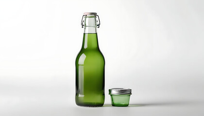 Green Bottle and Small Jar Still Life Clean Minimalist Style