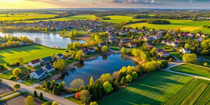 Aerial View of Milton, Ontario Spring Landscape - Lush Green Fields and Homes