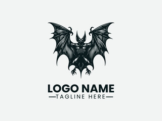 Bat with Wings Spread Gothic Horror Logo Design, Gothic Horror Bat Logo