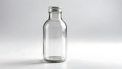 Empty Glass Bottle with Silver Cap Mockup on Neutral Background