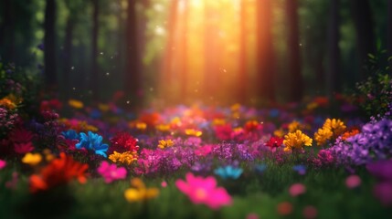Obraz premium Vibrant flower field bathed in sunlight