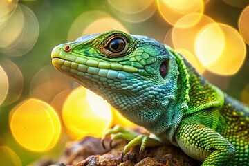 Fototapeta premium Closeup of a Juvenile Lizard in a Forest, Sharp Focus, Wildlife Photography