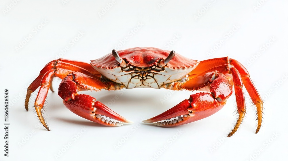 Poster a single vibrant red crab against a plain white background for a clean, isolated look.