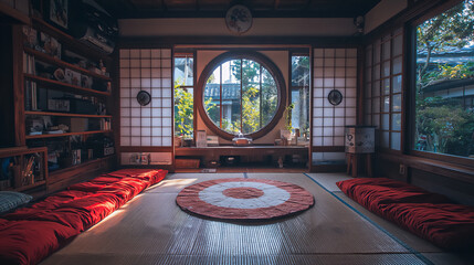 Obraz premium traditional japanese calligraphy studio and modern coworking space
