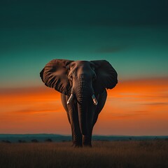Obraz premium Powerful Elephant in Stunning Sunset Landscape Photo