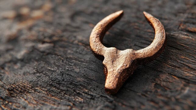Metallic bronze taurus symbol on textured surface for astrological design