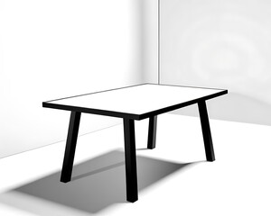 Fototapeta premium Modern white dining table with dark legs and clean bright background 