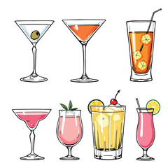 Set of alcoholic cocktails showing refreshing drinks for summer