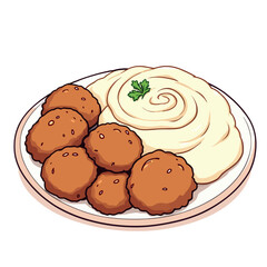 Delicious falafel balls served with creamy hummus on plate