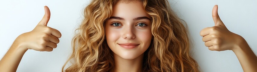 Obraz premium Young woman giving thumbs up with an approving expression