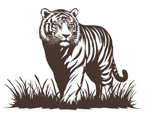 Tiger Silhouette in Grassy Landscape