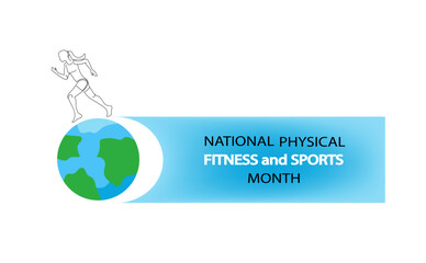 Woman runner for national physical fitness and sports month, girl running. healthy lifestyle and wellbeing. wellness week. Vector drawing continuous line art illustration.
