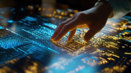 A researcher analyzing data on a quantum computer, high-tech lab with quantum processors and visual data simulations, High-tech style