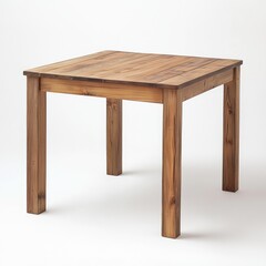 Simple square wooden dining table.  Features a light brown, rustic wood finish.  Solid, sturdy construction