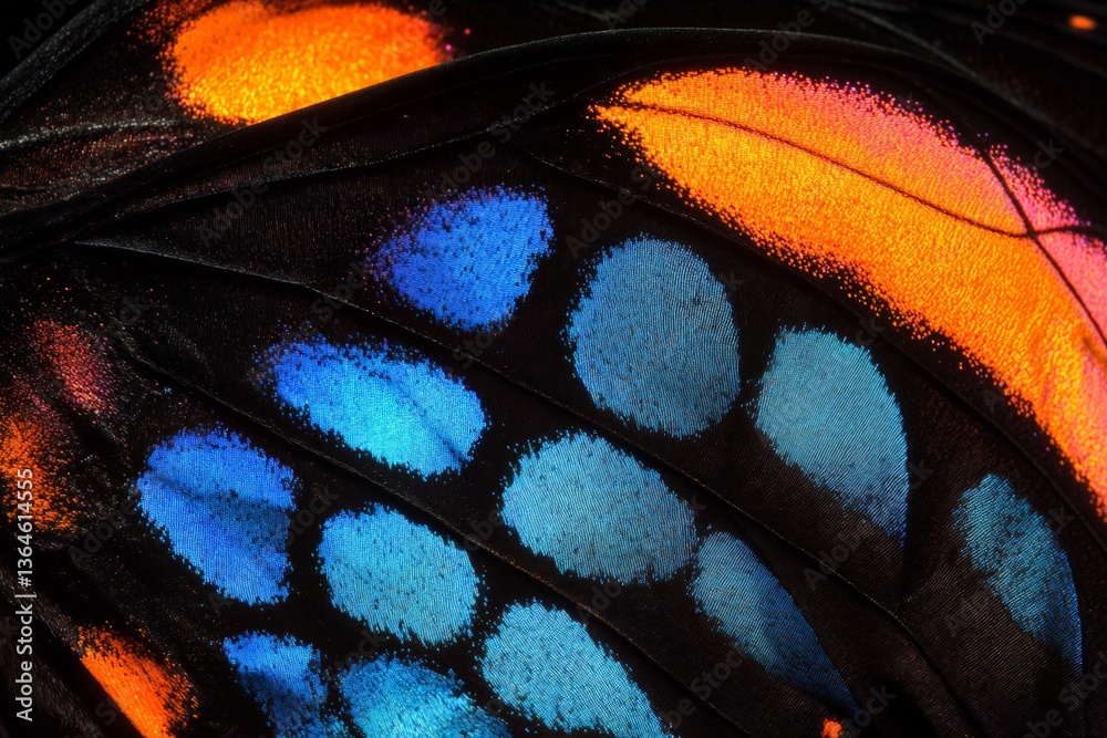 Poster colorful butterfly wings display vibrant patterns and textures in macro detail during a sunny day in