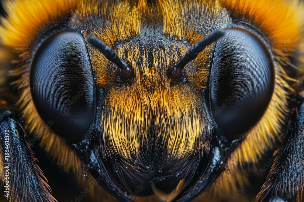 Poster Close-up view of a bee revealing intricate details of its features and texture captured in a natural setting