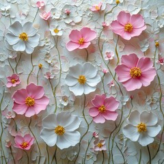 Festive background with pink and white flowers. Generative AI