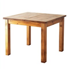 Simple, square wooden dining table.  Solid construction, light brown finish.  Extendable top