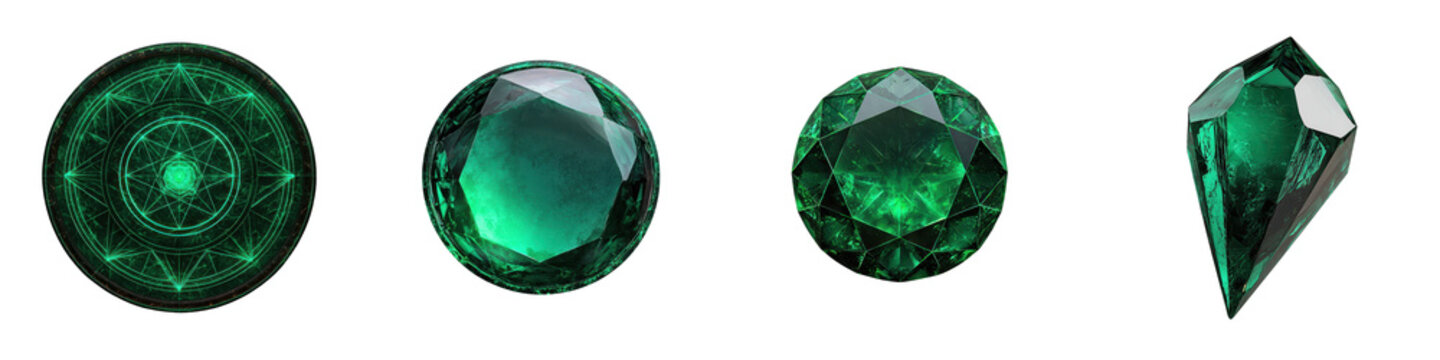 A collection of beautifully faceted and polished emerald gemstones showcasing their vibrant green color brilliance and symmetrical cuts