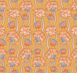 Japanese Flower Swirl Vine Vector Seamless Pattern