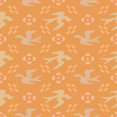 Fototapeta premium Japanese Bird Motif Diamond Vector Seamless Pattern