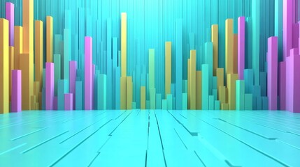 Obraz premium Smooth D bar chart with pale cyan, pale yellow, and pale gray bars on a flat light base