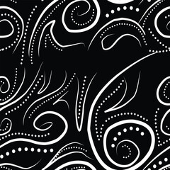 Abstract frame background waving line and dots in elegant black background 