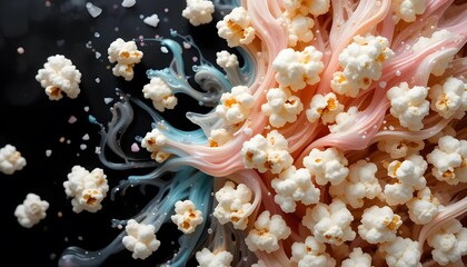 Abstract Pink and Blue Popcorn Swirls on Dark Background