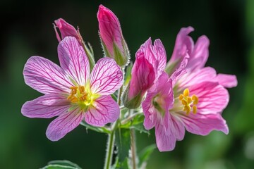 Obraz premium Pink wildflowers bloom in springtime meadow showcasing delicate petals and vibrant colors