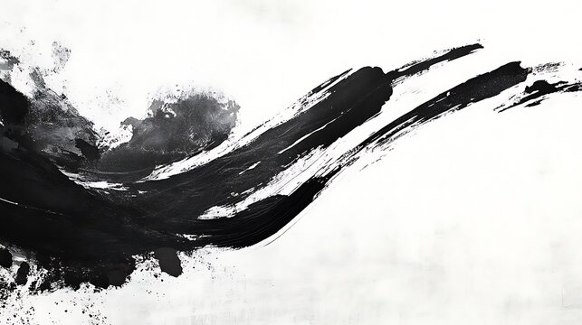 Black Ink Brush Stroke Abstract Art.