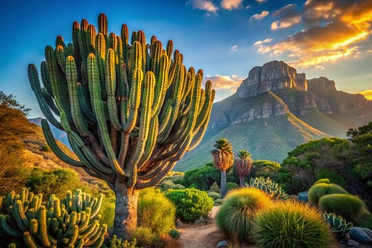 Majestic Tree-like Cactus at Kirstenbosch Botanical Garden, Cape Town, South Africa - Powered by Adobe