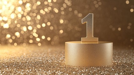 Empty golden podium on golden background with number one on top