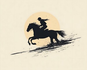 Silhouette woman horse race sunset