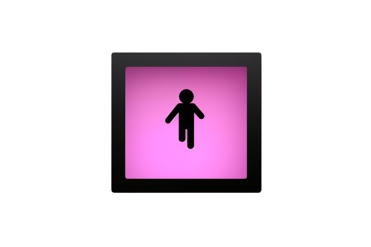 pink icon of a person on a black background, simplistic and meant to represent a female figure isolated on transparent background png