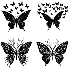 Fototapeta premium Set of butterflies outlines. hand drawn illustration vector, Black line silhouette butterfly icon set elements vector illustration