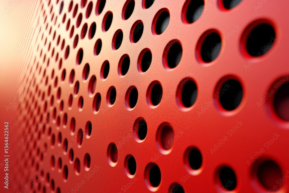 Aufkleber Close-up of a textured red surface featuring circular holes creating an interesting pattern with varying depth and shadows