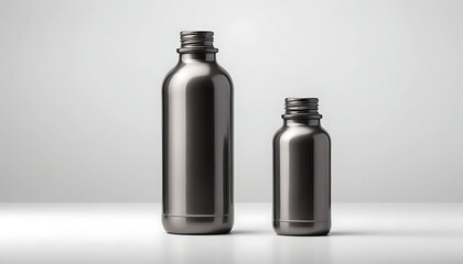 Two Metal Bottles on White Surface Product Shot Health Concept