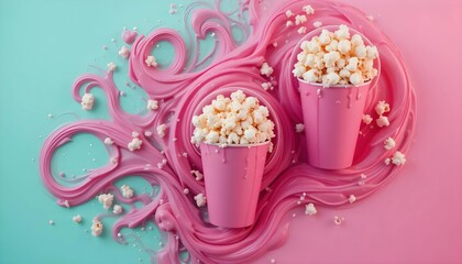 Pink Popcorn Cups on Swirled Paint Background